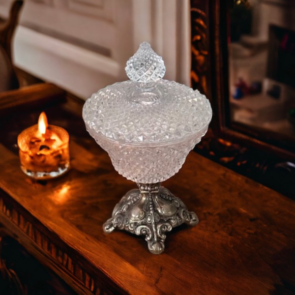 Vintage Diamond Point Glass Compote - Picture 10 of 15